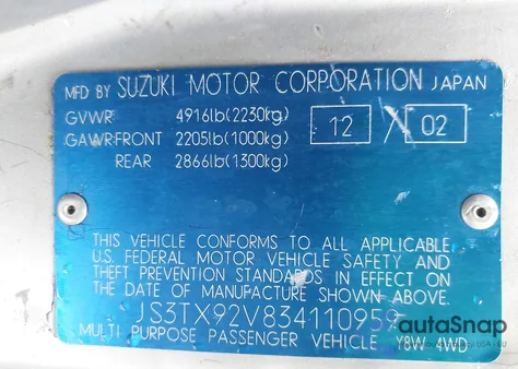 2003 Suzuki Xl-7 Ltd/Touring из США, поврежденный, VIN JS3TX92V834110959